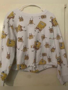 SpongeBob Squarepants White Crewneck Sweater with Yellow SpongeBob Print